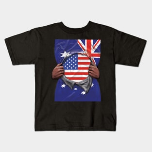 USA Flag Australian Flag Ripped - Gift for Australian From USA Kids T-Shirt